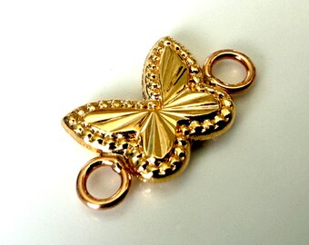 Conector de dije de mariposa de oro macizo de 18 quilates con corte de diamante para pulsera de joyería DIY / 12 x 6,5 mm