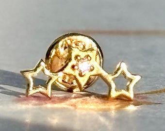 18K Solid Gold stars  Stud – Single Earring - Solo Stud - One Piece