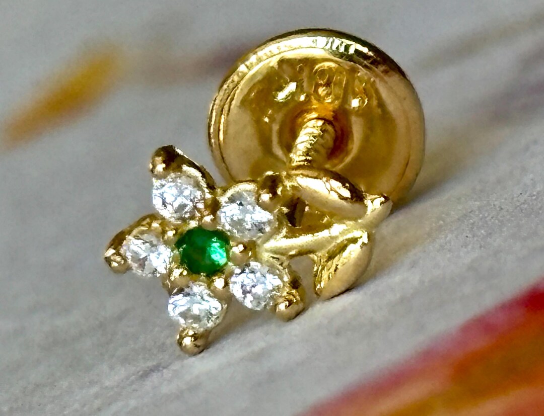 18K Solid Gold Flower Earring | Minimalist Single Stud With Screw Back ...