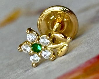 18K Solid Gold Flower Earring | Minimalist Single stud with Screw Back | Mismatched & Stackable.