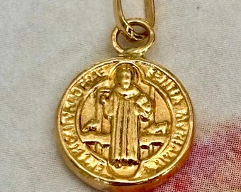 18K Solid Gold  Saint Benedict Pendant  | Minimalist Charm | Necklace Not Included