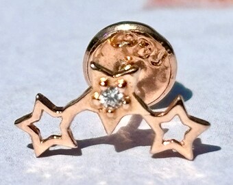 18K Solid Gold Rose stars Stud – Single Earring - Solo Stud - One Piece