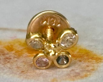 18k Solid Gold Butterfly with Zircons Earring - Single Earring – Solo Stud – One Piece – Minimalist design - Screw Back.