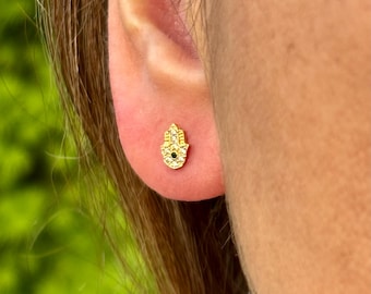 18K Solid Hamsa Hand Stud – Single Earring - Solo Stud - One Piece