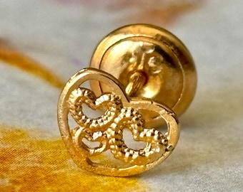 18K Solid Gold Heart  Stud | One Piece Minimalist Single stud with Screw Back | Mismatched & Stackable | One Piece