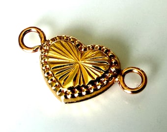 Conector de dije de corazón de oro macizo de 18 quilates con corte de diamante para pulsera de joyería DIY / 13 x 7 mm