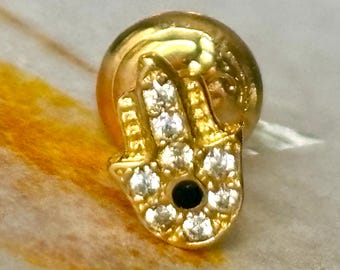Pendiente individual de oro macizo de 18 quilates con forma de mano de Hamsa - Pendiente único - Pendiente de una sola pieza