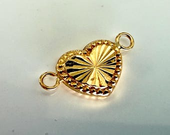 Conector de dije de corazón de oro macizo de 18 quilates con corte de diamante para pulsera de joyería DIY / 15 x 8 mm