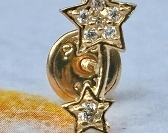 18K Solid Gold star  Stud – Single Earring - Solo Stud - One Piece