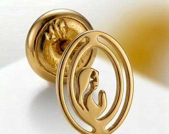 18K massief gouden Maagd Maria-oorbel | Minimalistische enkele stud, geschroefde achterkant | Niet-overeenkomend en stapelbaar | Symbool van eindeloze moederliefde.