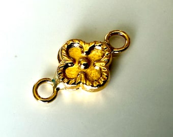 Conector de dije de trébol pequeño de oro macizo de 18 quilates con corte de diamante para pulsera de joyería DIY / 11 x 6 mm