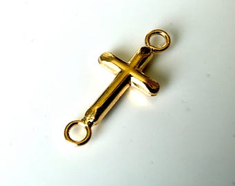 Conector de dije de cruz de oro macizo de 18 quilates con corte de diamante para pulsera de joyería DIY / 15,5 x 5,5 mm