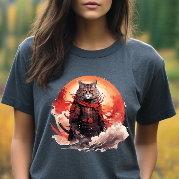 Samurai Cat T-Shirt: Warrior Feline Design - Unique Japanese Inspired Tee