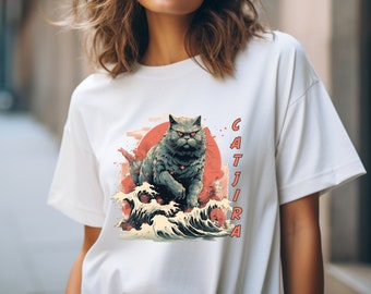 Catjira Tee: Godzilla or Gojira Cat Parody - Unique Monster Kitty Shirt