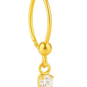 One stone gold dangle nose ring for pierced nose