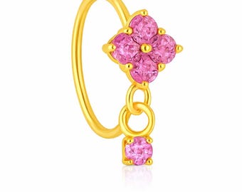 Roze vierkante gouden hangende neusring voor neusgaatjes