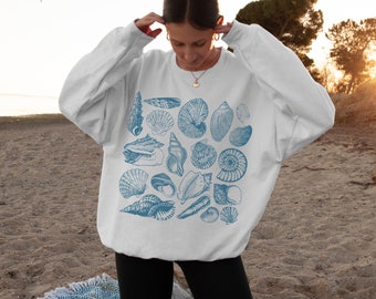 Seashells Sweatshirt, Seashell Crewneck, Vintage Seashells Sweatshirt, Vintage Seashells Tshirt, Coastal Surf Shirt, Ocean Beach Sweatshirt