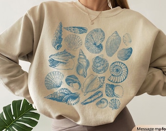 Seashells Sweatshirt, Seashell Crewneck, Vintage Seashells Sweatshirt, Vintage Seashells Tshirt, Coastal Surf Shirt, Ocean Beach Sweatshirt