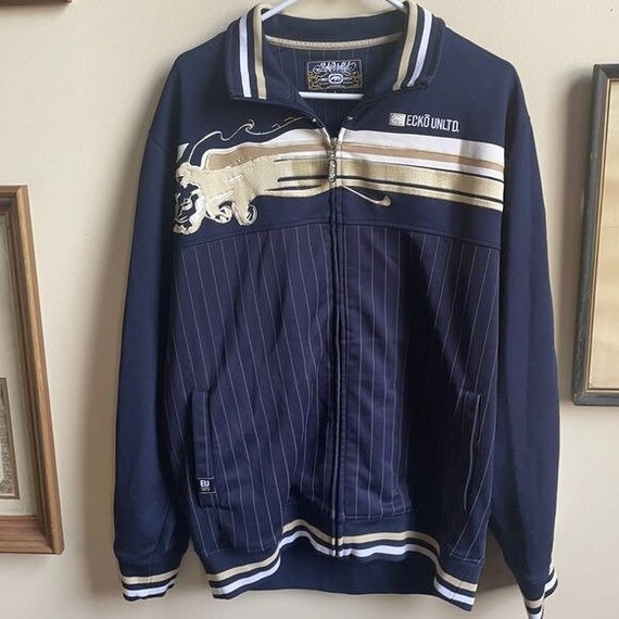 Mens Large Ecko Unlimited Full Zip Jacket Blue and Tan Striped Etsy UK
