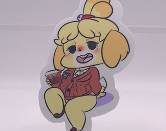 Isabelle with Drink Vinyl Sticker - Laptop Decal