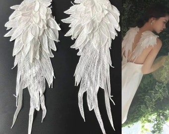 iron on patch Black，White Applique 1pair Angel Wings Embroidery Lace Patch sew 