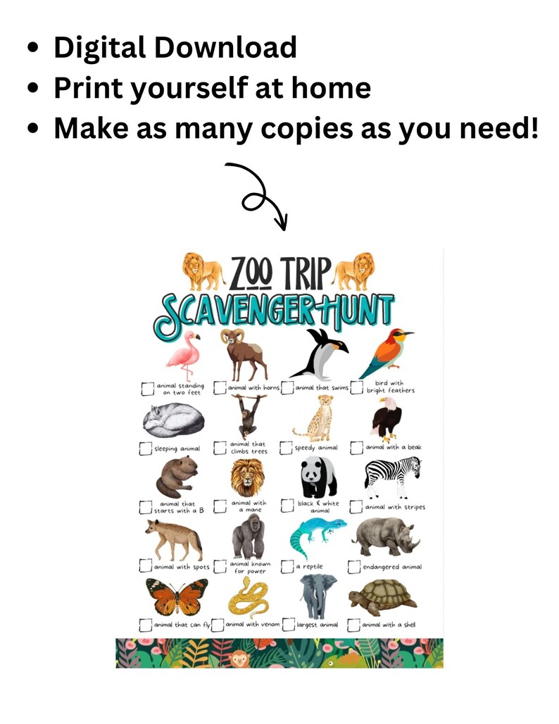 Zoo Scavenger Hunt Zoo Treasure Hunt for Kids Zoo Field Etsy