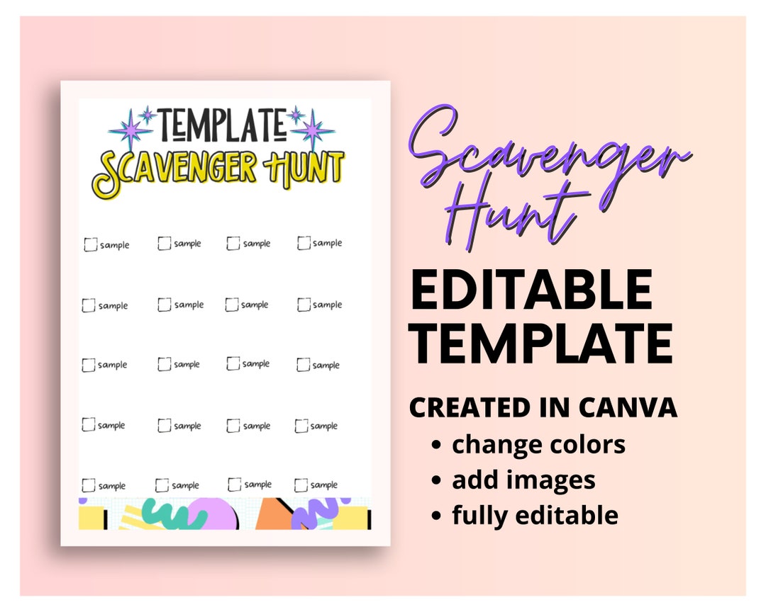 Scavenger Hunt Template for Kids in Canva Fully Editable Digital Party Scavenger Hunt Template for Kids in Canva Fully Editable Digital Party
