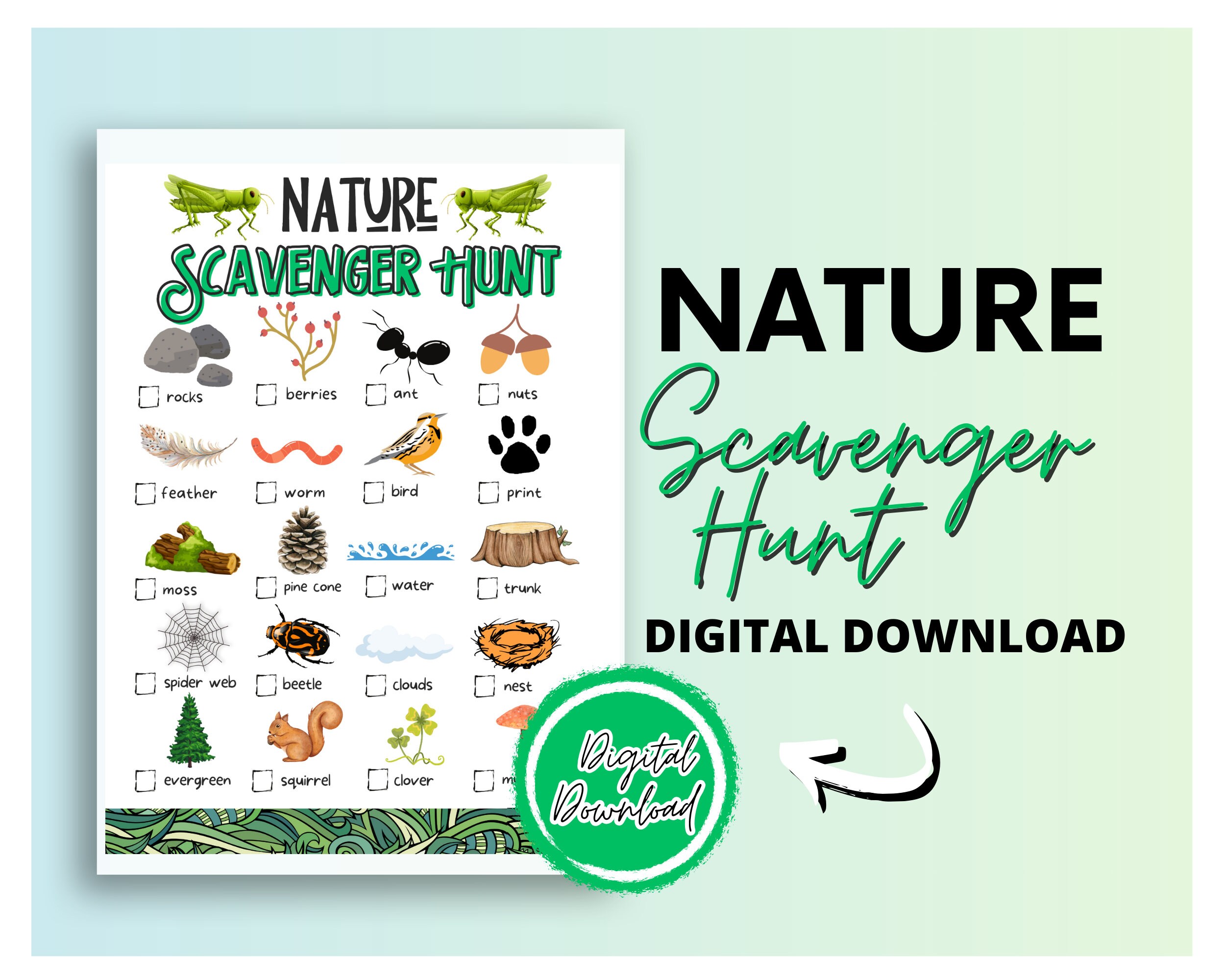 Nature Scavenger Hunt Printable | Nature Walk | Nature Game | Nature Study |Scavenger Hunt for Kids | Outdoor Scavenger Hunt | Camping Games