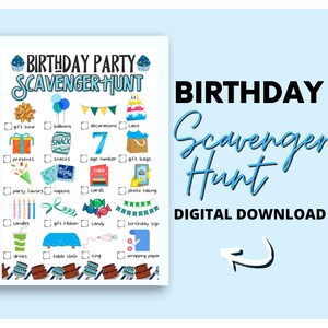 Birthday Party Scavenger Hunt for Kids | Birthday Party Game Indoors | Printable Birthday Party Game for Boys | Blue Birthday Activity
