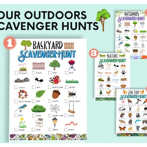 Bundle of 4 Outdoor Scavenger Hunt for Kids | Backyard Scavenger Hunt Game | Nature Scavenger Hunt for Kids | Outdoors Scavenger Hunt