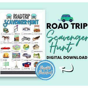 Caça ao tesouro em viagem por estrada para impressão | Atividade de viagem para crianças | Atividade de passeio de carro | Jogos de viagem | Caça aos sinais de trânsito | Caça ao Cenário