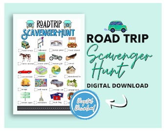 Road Trip Scavenger Hunt Printable | Travel Kids Activity | Car Ride Activity | Road Trip Games | Road Sign Hunt | Scenery Hunt