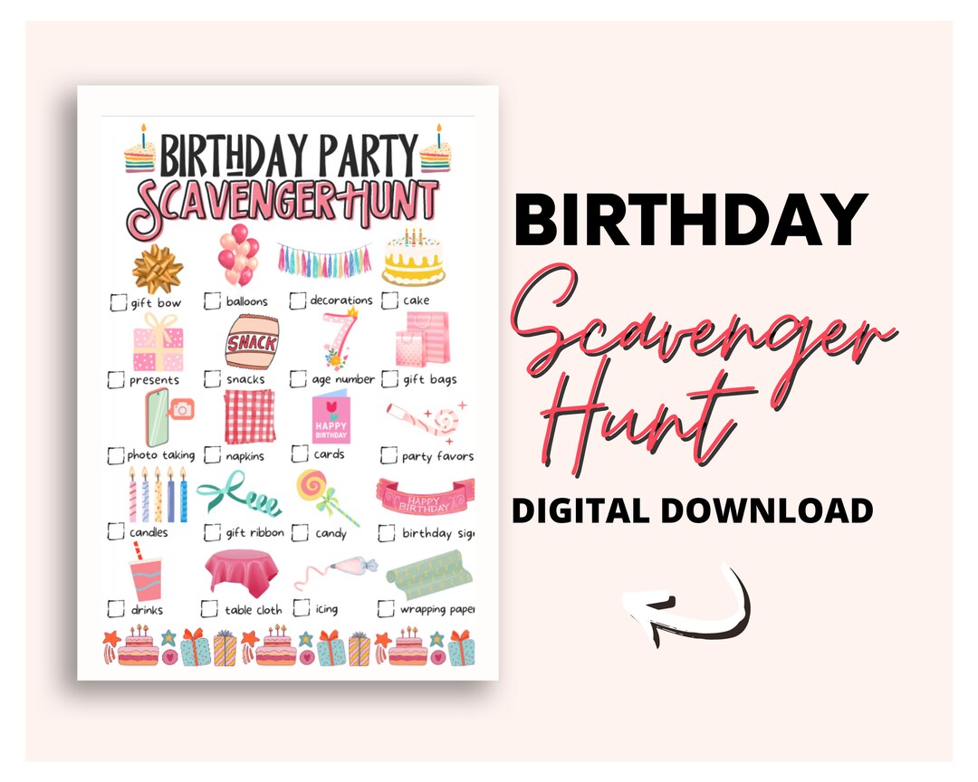 Birthday Party Scavenger Hunt for Kids | Birthday Party Game | Indoor ...