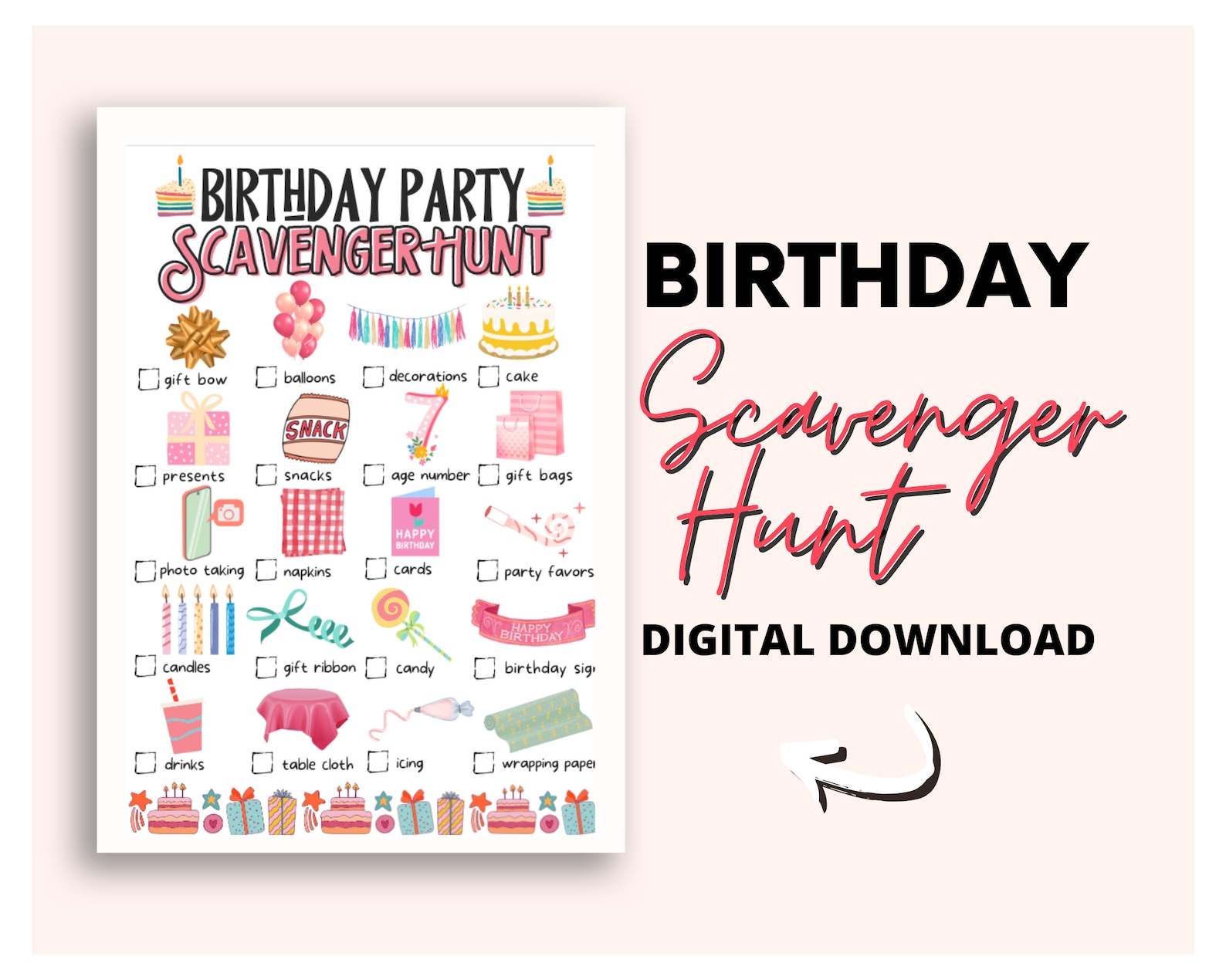 Birthday Party Scavenger Hunt for Kids | Birthday Party Game | Indoor ...