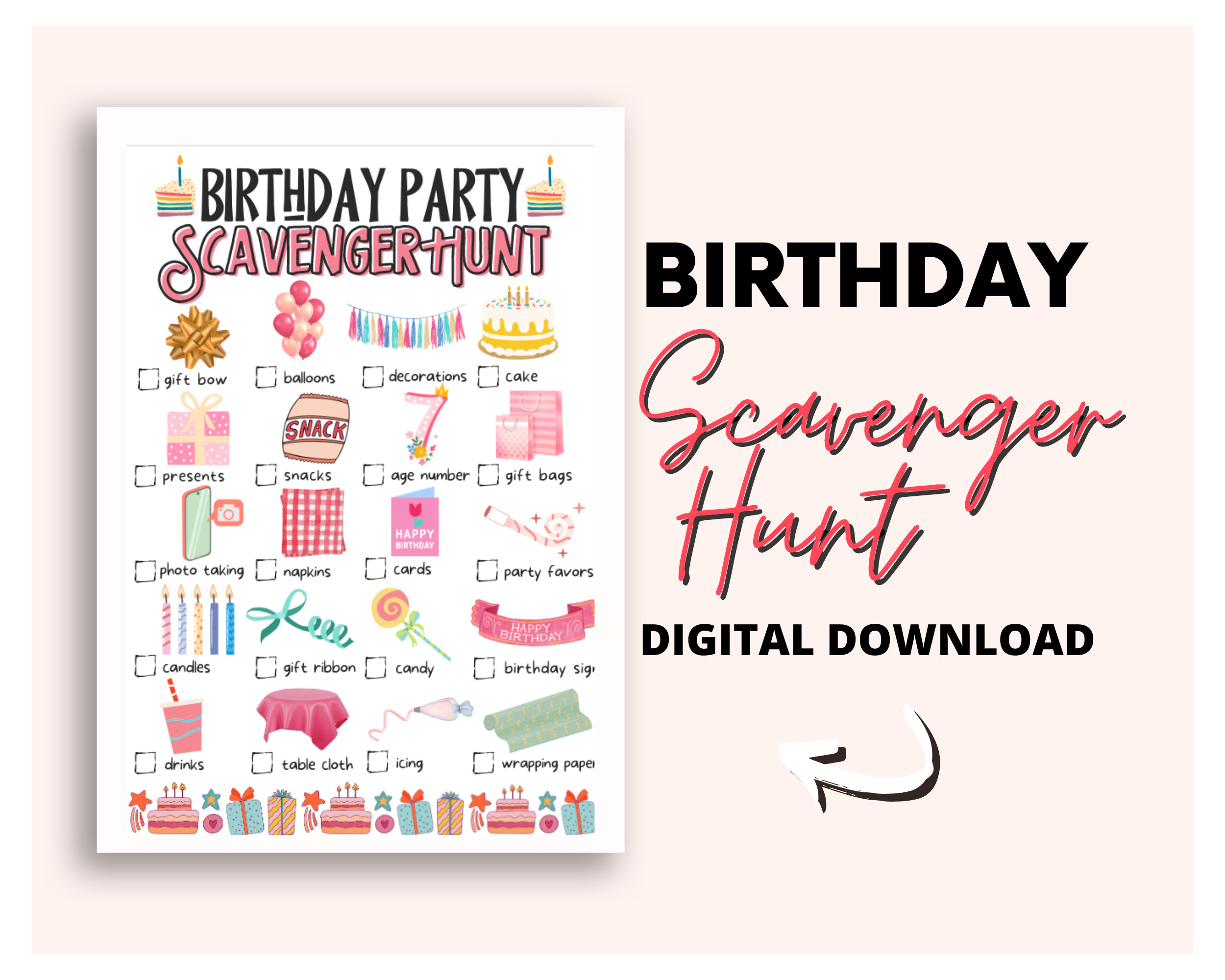 Birthday Party Scavenger Hunt for Kids | Birthday Party Game | Indoor ...