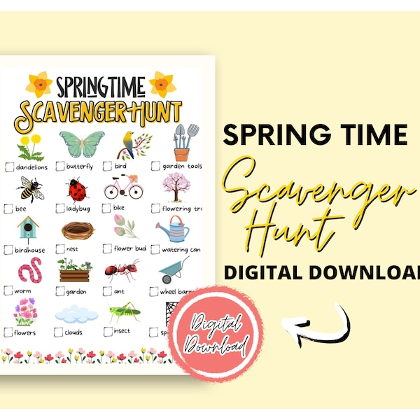 Spring Scavenger Hunt for Kids | Spring Printable | Spring Nature Treasure Hunt | Outdoor Game | Outdoor Spring Scavenger Hunt | Nature Hunt