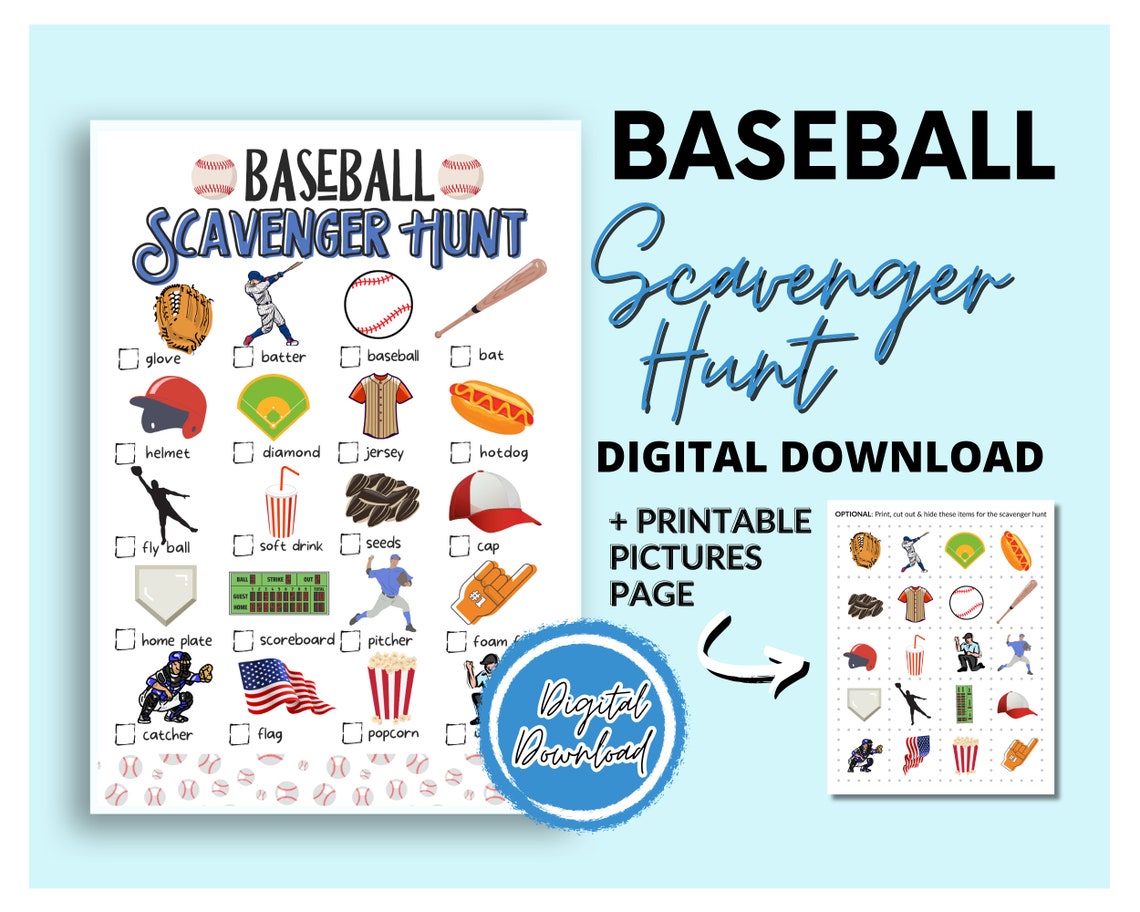 Baseball Scavenger Hunt | Baseball Treasure Hunt | Baseball Party Games ...