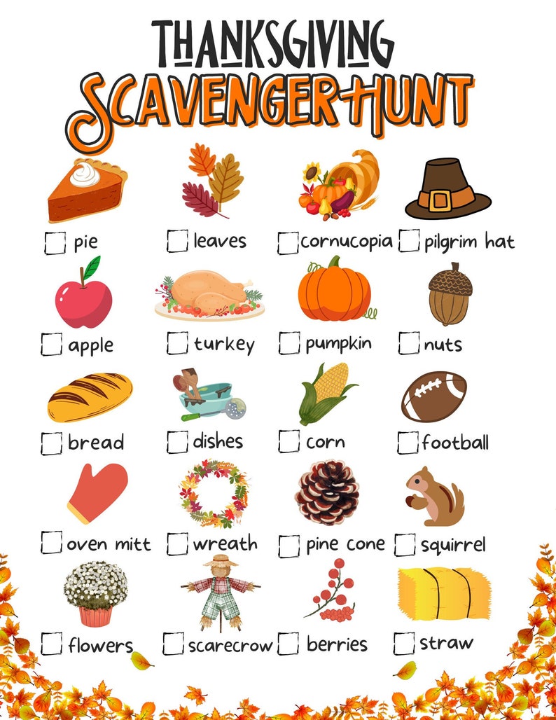 Thanksgiving Scavenger Hunt for Kids Printable Thanksgiving - Etsy