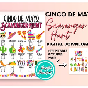 Cinco De Mayo Scavenger Hunt | Printable Party Game | Fun Cinco De Mayo Games | Mexican Party Games | School Activity