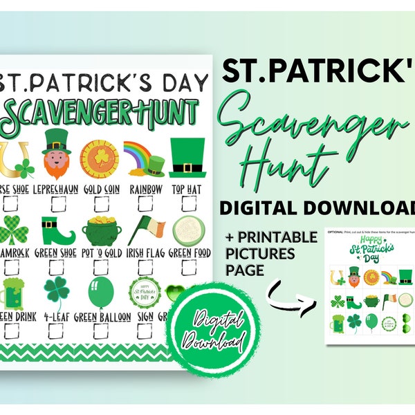 Chasse au trésor pour les enfants de la Saint-Patrick | Chasse au trésor de la Saint-Patrick | Jeu imprimable de la Saint-Patrick | Party Game de la Saint-Patrick