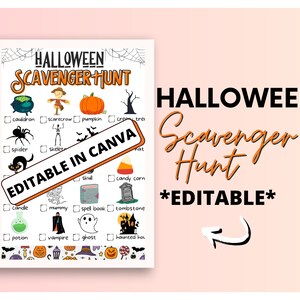 EDITABLE Halloween Scavenger Hunt Game | Halloween Party | Halloween Game | Halloween Printable | Halloween Treasure Hunt | Edit in Canva