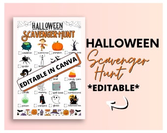 EDITABLE Halloween Scavenger Hunt Game | Halloween Party | Halloween Game | Halloween Printable | Halloween Treasure Hunt | Edit in Canva