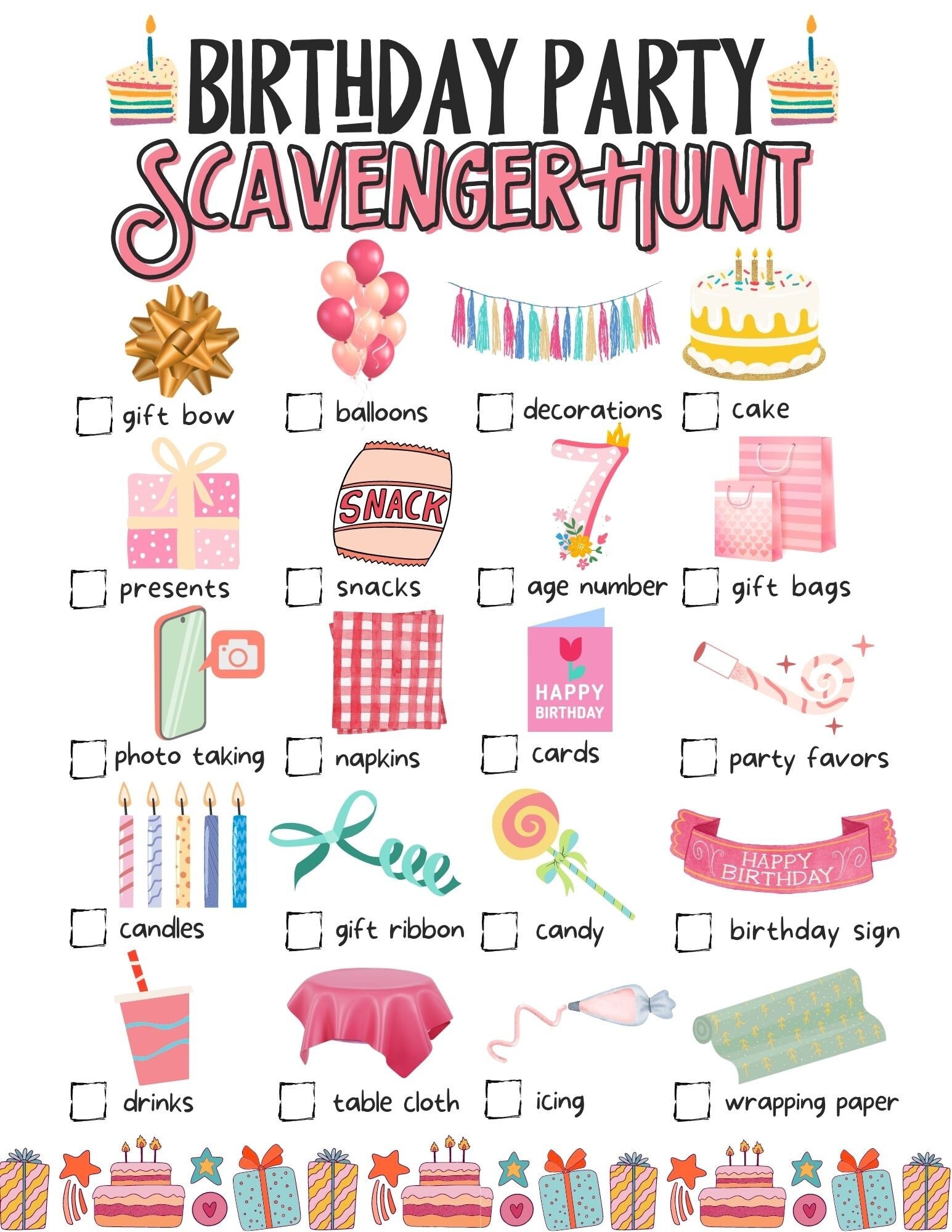 Birthday Party Scavenger Hunt for Kids Birthday Party Game Indoor