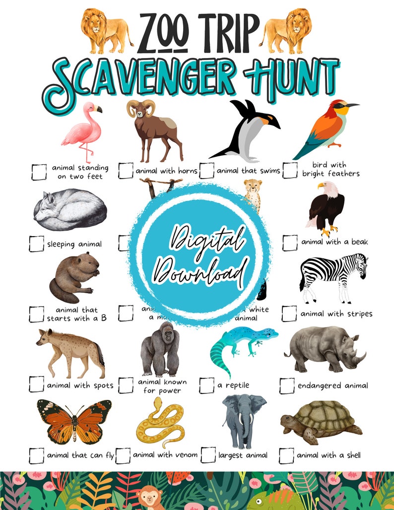 Zoo Scavenger Hunt | Animal Scavenger Hunt | Zoo Activity | Outdoor ...
