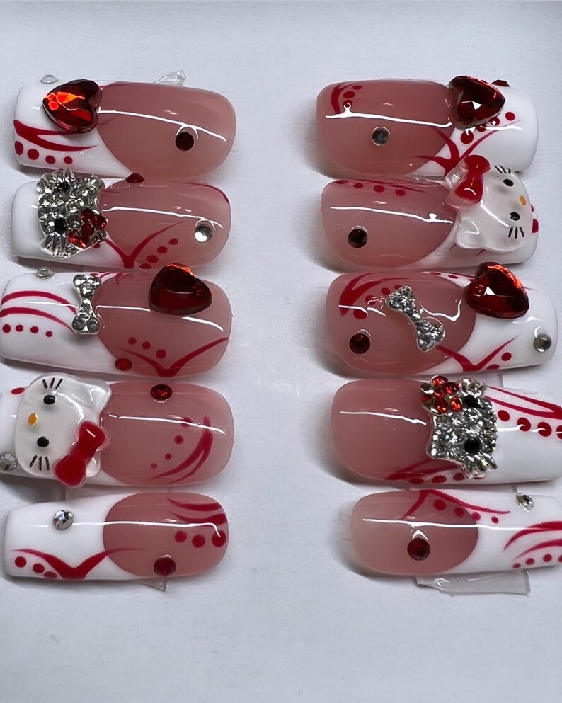Y2K Red Kitty French Tip Press on Nails - Etsy