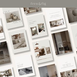 May include: A collage of images showcasing interior design services. The images include a living room with a fireplace, a bathroom with a bathtub, and a bedroom with a bed. The text "fern & fig" is displayed at the top of the collage.