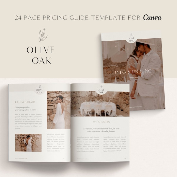 Elegant Pricing Guide, Canva Pricing guide Template, Aesthetic Luxury Brochure Template, Canva Aesthetic Pricing Guide A4 + US Letter