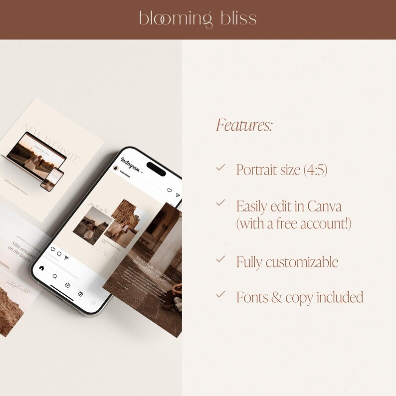 Boho Instagram Post Templates for Canva: Photographer Social Media ...