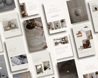 Earthy Instagram Post + Story Templates for Interior Designers | Minimal Instagram Templates | Interior Design Social Media Templates Canva