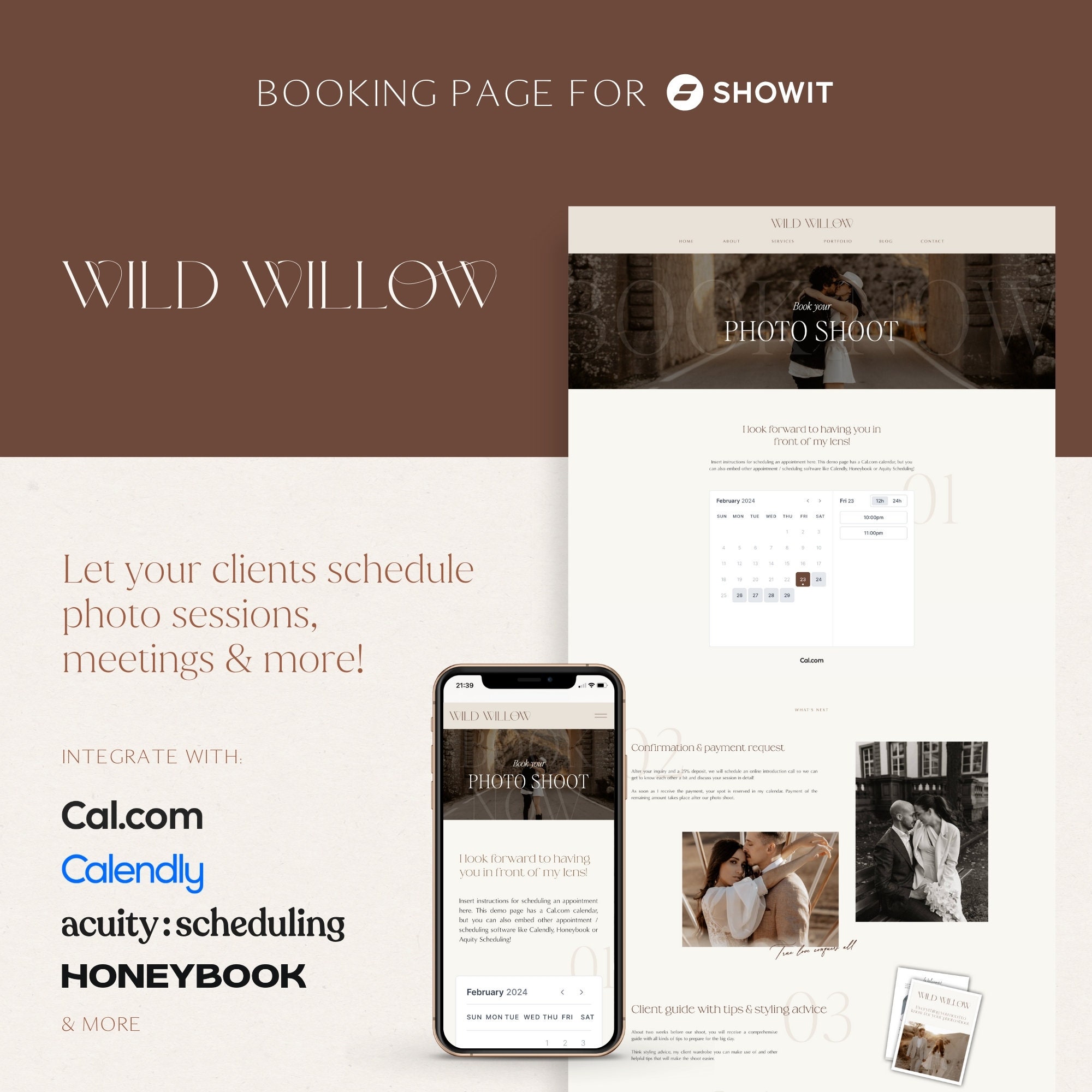 Showit Booking Page Template, Appointment Scheduling Page Template Add-on, Photography booking page template for Showit